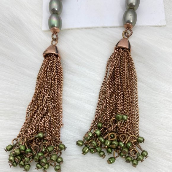 NWOT Ellen Tracy Beaded Fringe Earrings - Picture 2 of 3